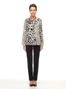 CAbi Animal Print Leopard & Stripes Wrap Blouse Top Silky Lightweight Size L